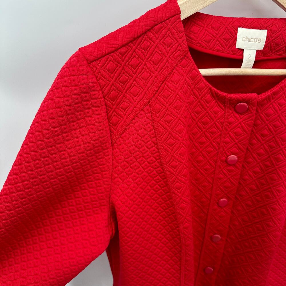 CHICO'S Red Quitled Textured Snap Closure Knit Jacket Blazer // L - Picture 5 of 13